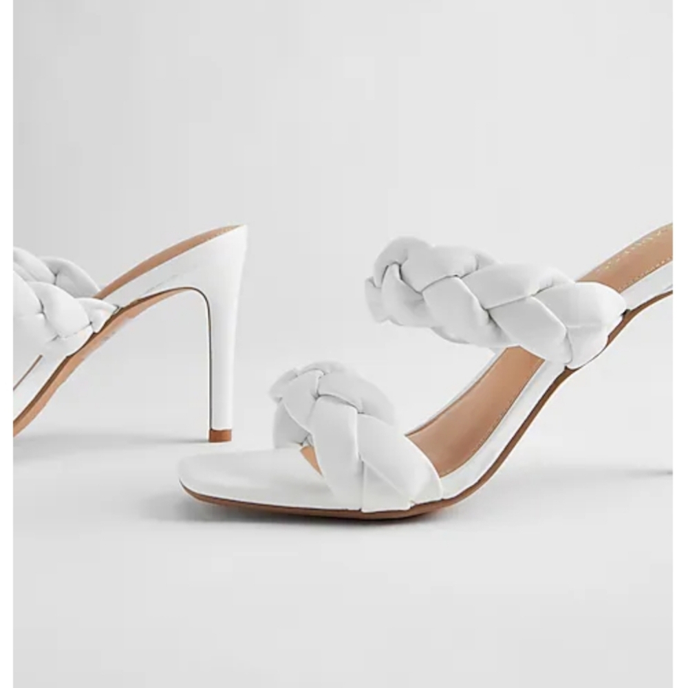 Express White Braided Two-Band High Heel Mules